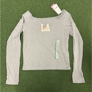 Modern Lux Graphic Tee Shirt Womens Medium Gray LA Cupid Long Sleeve Fashionable